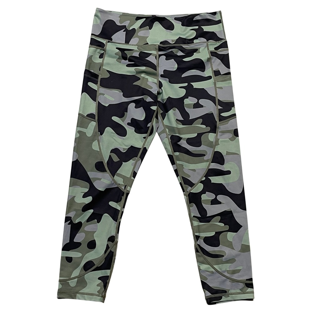 Zyia Active Green Camouflage High Rise Leggings with Pockets Size 14-16 XL - Picture 2 of 6
